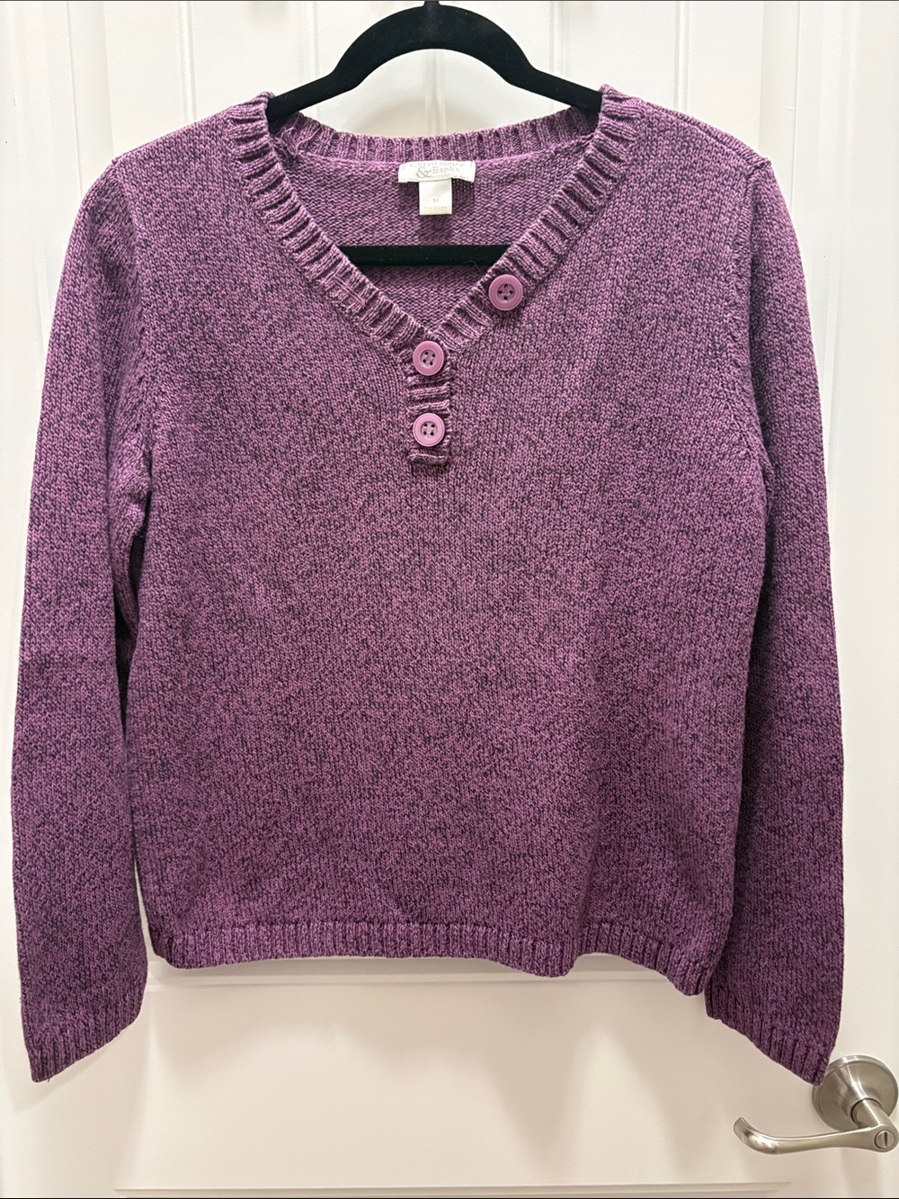 Christopher & Banks Purple 100% Cotton Sweater M Button Neck Pullover